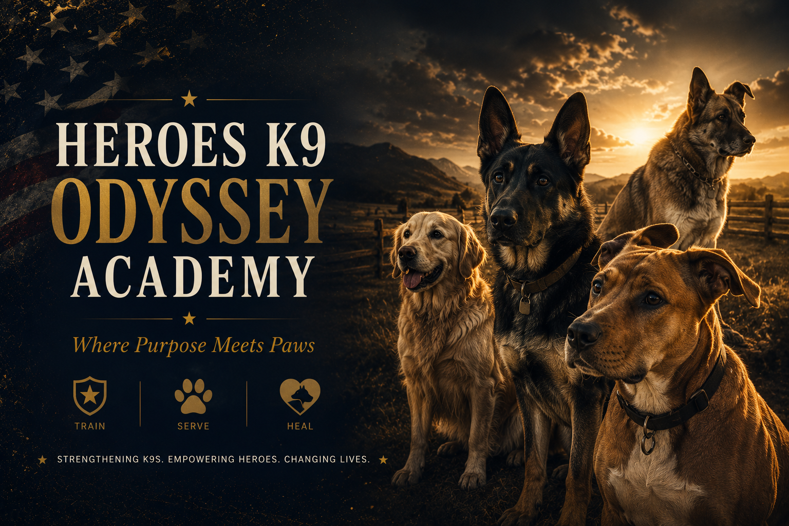 Amie with dogs representing Heroes K9 Odyssey Academy